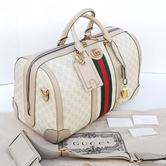 Amazing Gucci GG Supreme  Rare Monogram Web Small Savoy Duffle Weekender bag - Picture 9 of 16